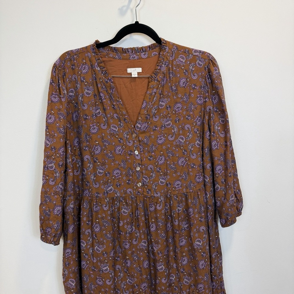 J. Jill XL Maxi Tiered Dress Ruffled Neckline In Dark Brown Graphic Paisley - Picture 2 of 10